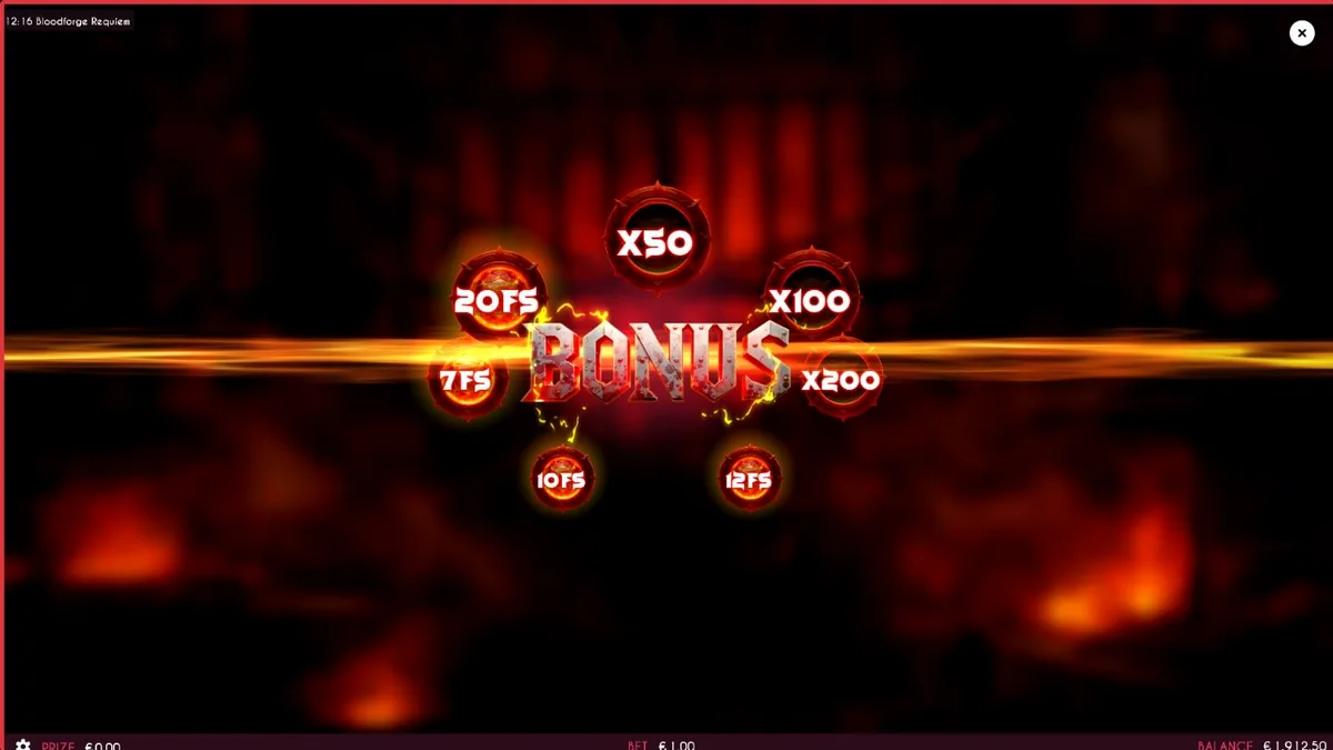 Interface do jogo de slot Bloodforge Requiem com tema de forja medieval